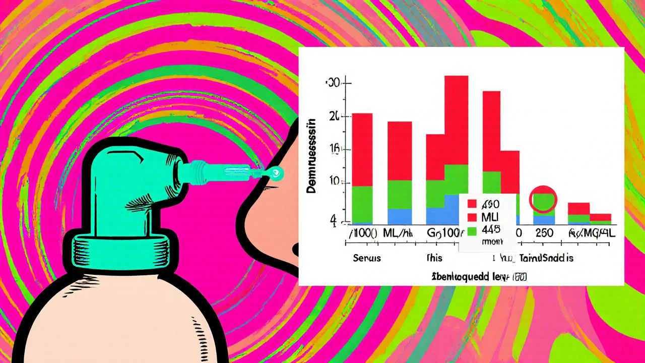 Patient receiving nasal desmopressin spray with decreasing urine output and sodium level charts.