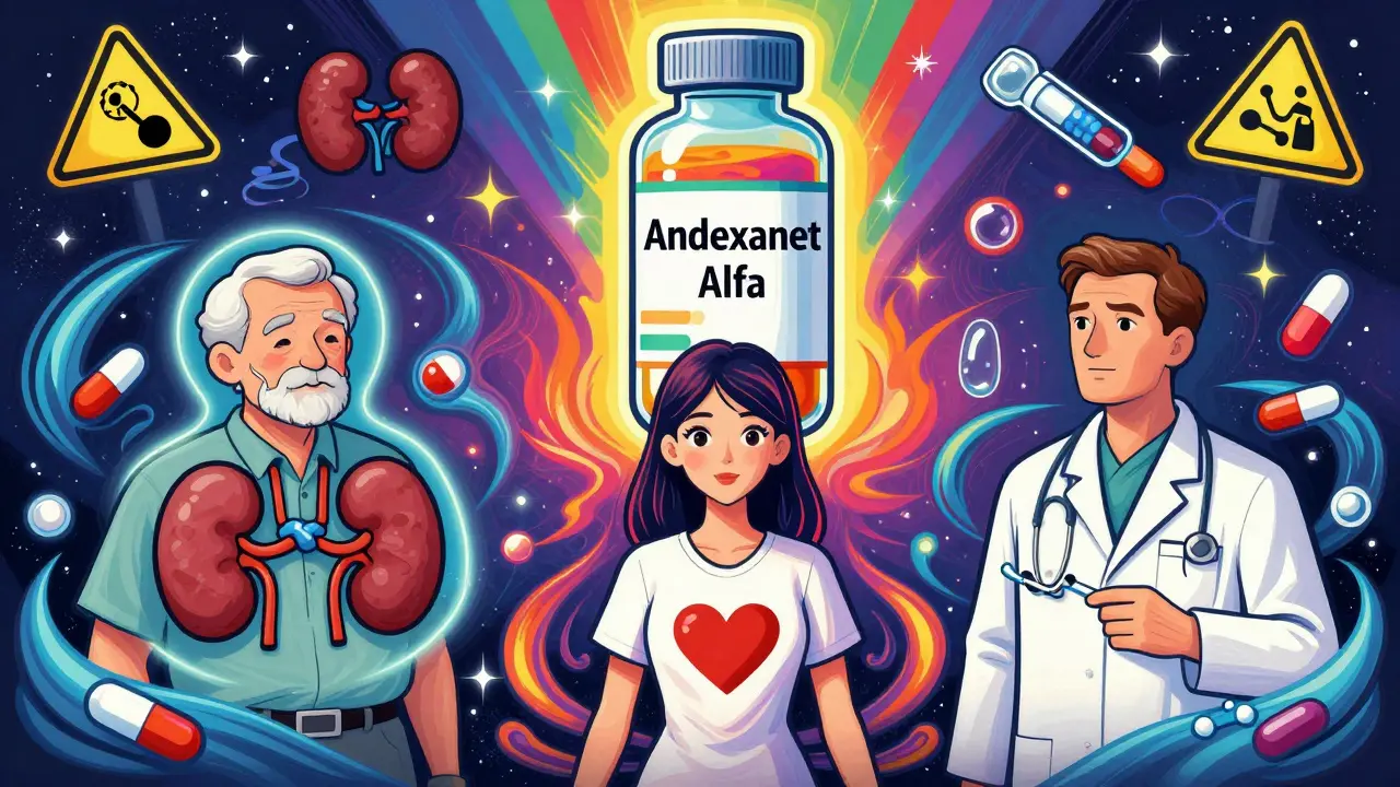 Three patients with medical conditions surrounded by swirling drug molecules and a glowing antidote, rendered in psychedelic style.